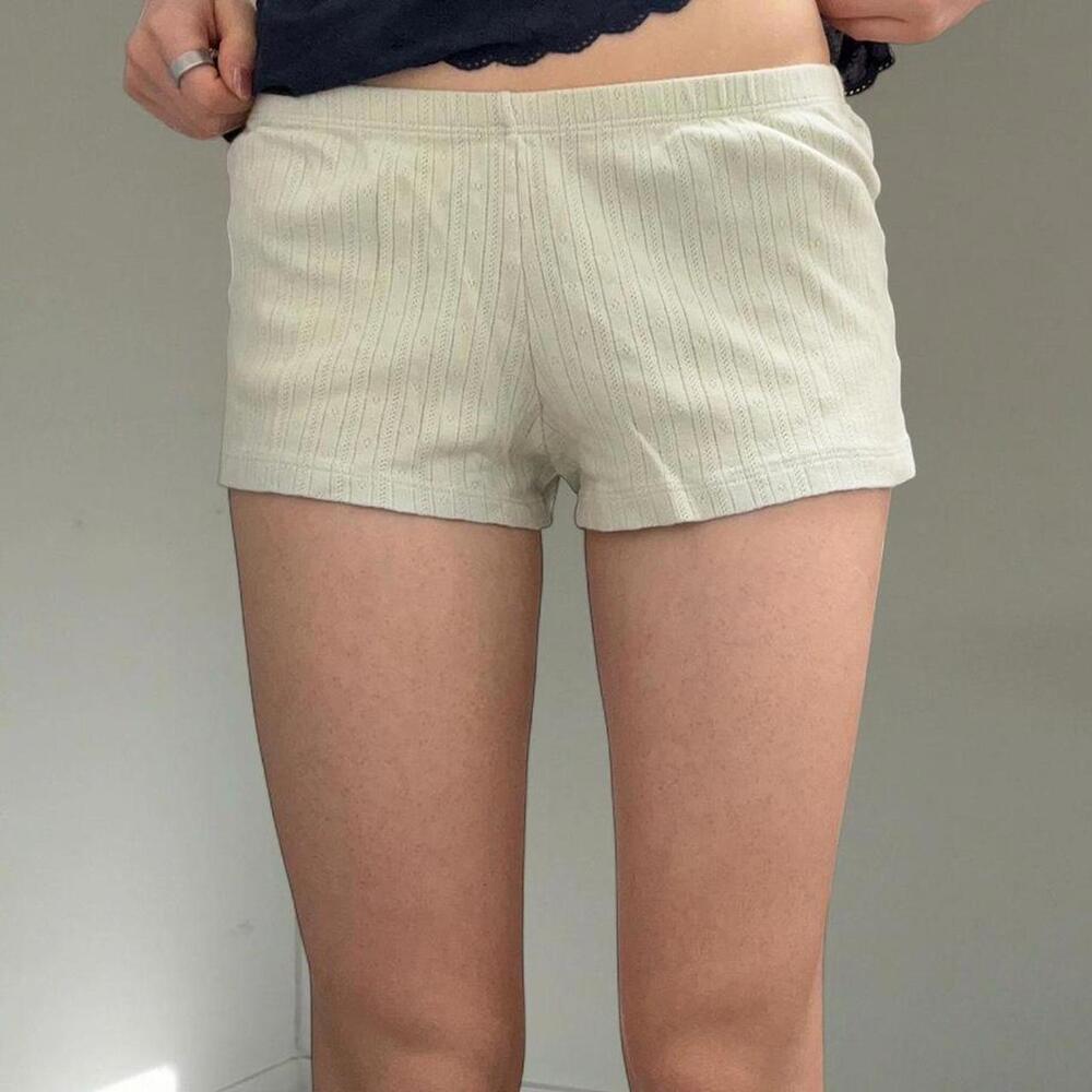 Brandy Melville Women's Cream and Green Shorts